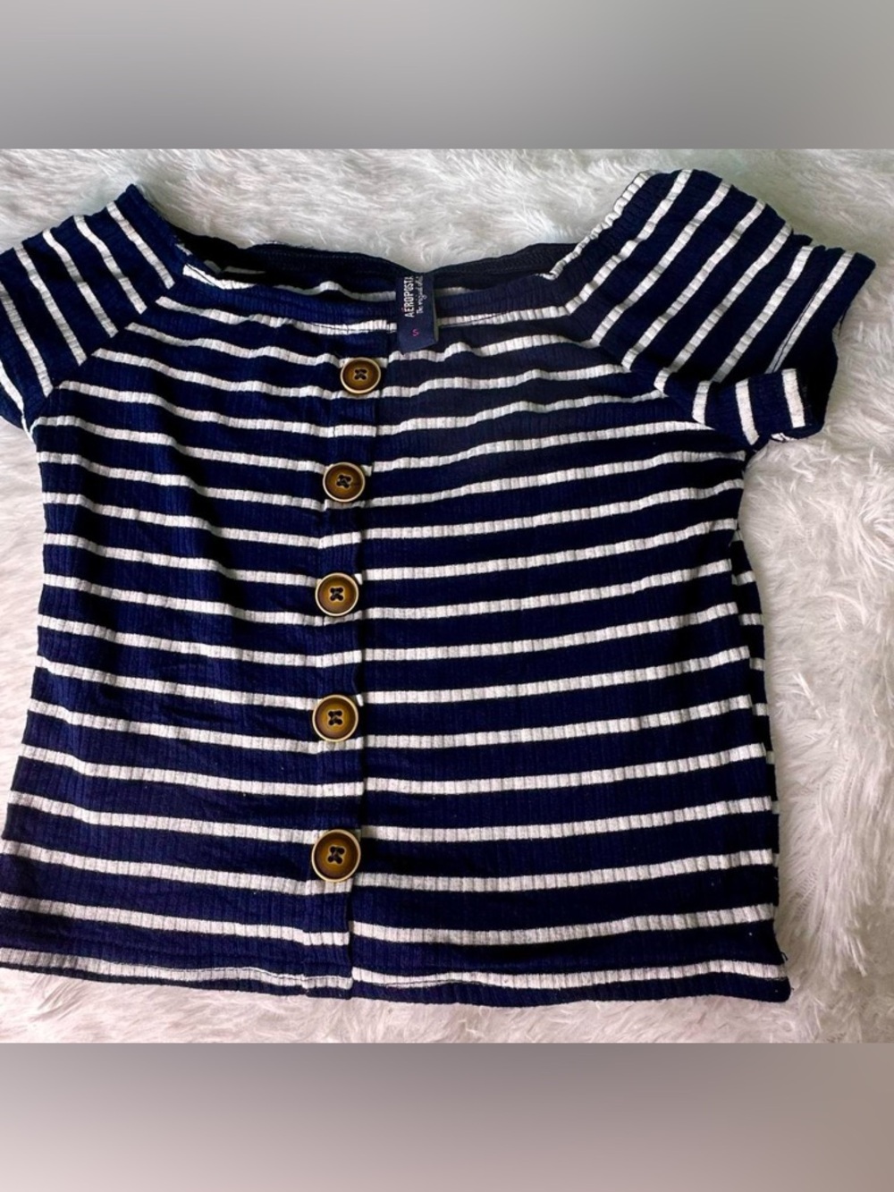 Aeropostale Navy & White Striped Top